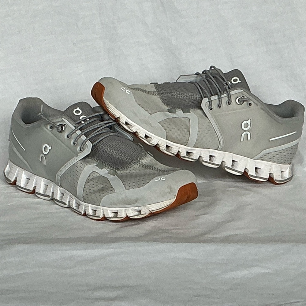 On Running Red and Gray Sneakers